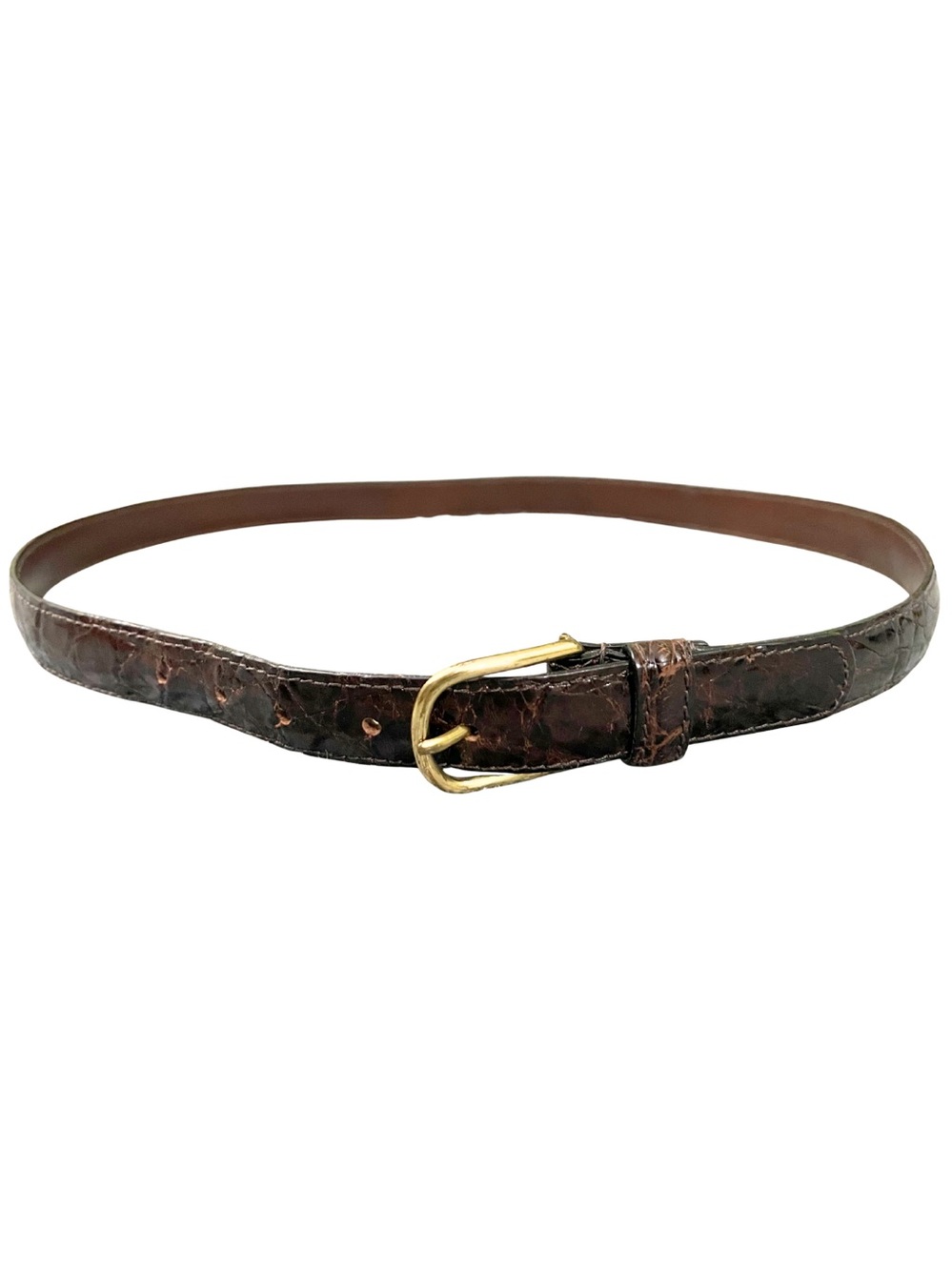 Vintage Genuine Alligator Leather Belt Womens 28 Brown Thin Skinny Retro Western